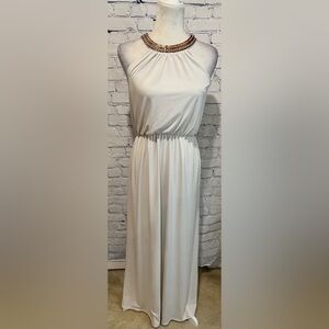 Purple Snow White Maxi Dress With Gold Rhinestone Halter Neck Small